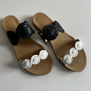 Jack Rogers - Lauren Colorblock Leather Slide Sandals - Black & White - Size 7.5